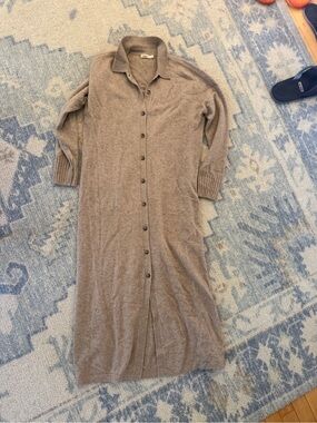 Faherty Long Button-Front cashmere  Dress in Taupe